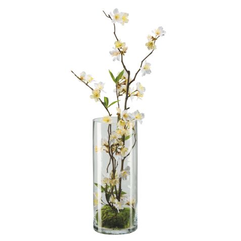 Bouquet cerisier blanc H 57 cm - avec vase en verre