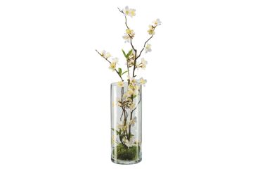Bouquet cerisier blanc H 57 cm - avec vase en verre