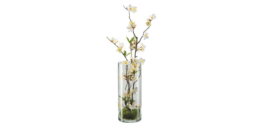 Bouquet cerisier blanc H 57 cm - avec vase en verre