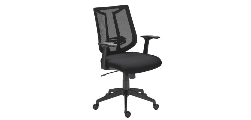 Chaise de bureau Bruneau Tiloa tissu et maille, dossier bas avec accoudoirs, mécanisme synchrone, pieds noir