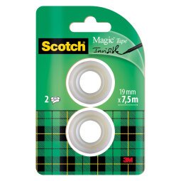 Ruban Magic invisible Scotch spécial mini-dévidoir - Largeur 19 mm x longueur 7,5 m - Blister de 2