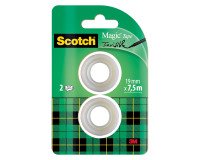 Ruban Magic invisible Scotch spécial mini-dévidoir - Largeur 19 mm x longueur 7,5 m - Blister de 2