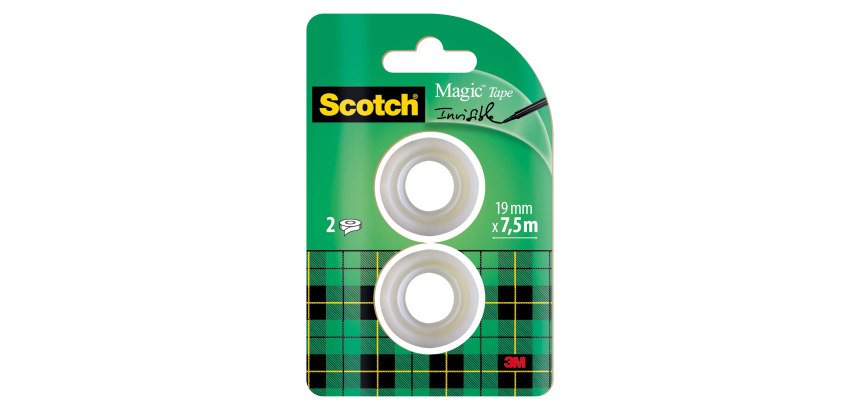 Ruban Magic invisible Scotch spécial mini-dévidoir - Largeur 19 mm x longueur 7,5 m - Blister de 2