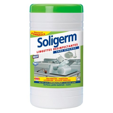 Lingettes désinfectantes pour cuisine et mains Soligerm - Boîte de 200