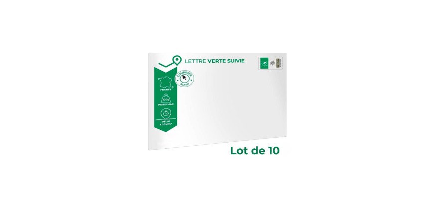 Enveloppe Prêt à Poster Lettre verte suivie - Paquet de 10