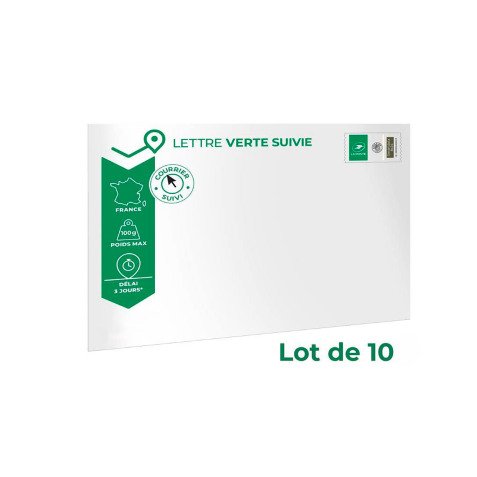 Enveloppe Prêt à Poster Lettre verte suivie - Paquet de 10