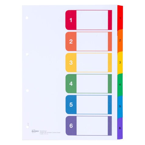 Set of dividers Avery Ready Index, numbered - 6 divisions