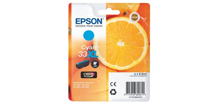 Epson 33XL cartridge high capacity separate colours for inkjet printer