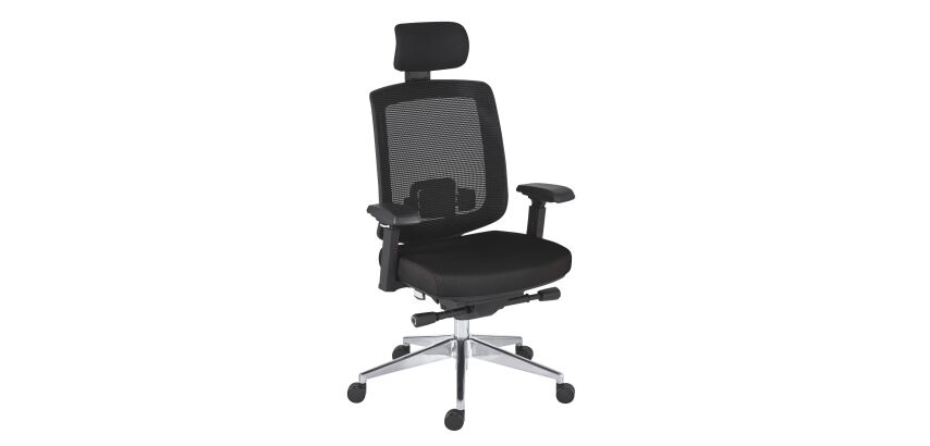 Office Chair ZOLPEE fabric and mesh - with armrests, headrest, adjustable seat depth and lumbar support - Synchronous Mechanism - Aluminum Legs