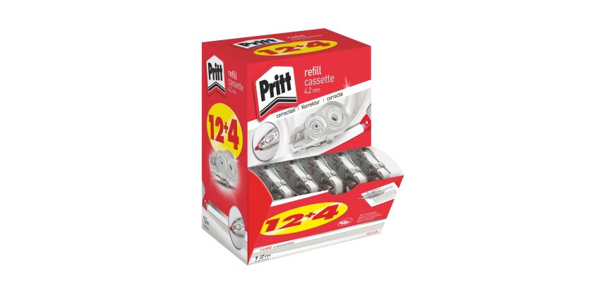 Pack de 12 recharges pour correcteurs à sec rechargeables Flex Roller Pritt largeur 4,2 mm - Longueur 12 m + 4 offerts