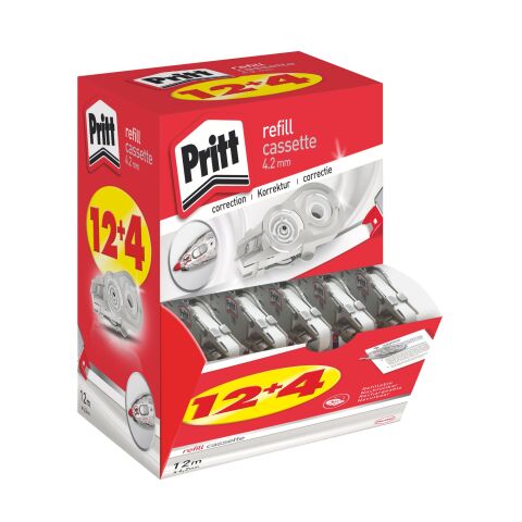 Pack de 12 recargas para correctores en seco recargables Flex Roller Pritt, ancho 4,2 mm - Longitud 12 m + 4 gratis