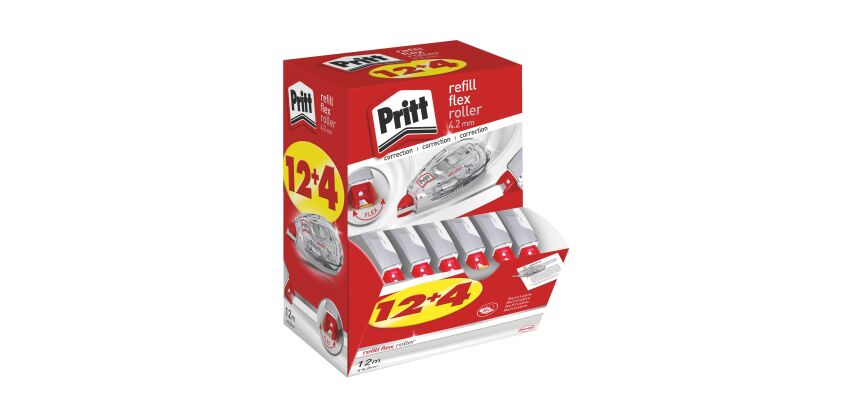 Pack de 12 correcteurs à sec rechargeables Flex Roller Pritt largeur 4,2 mm - Longueur 12 m + 4 offerts