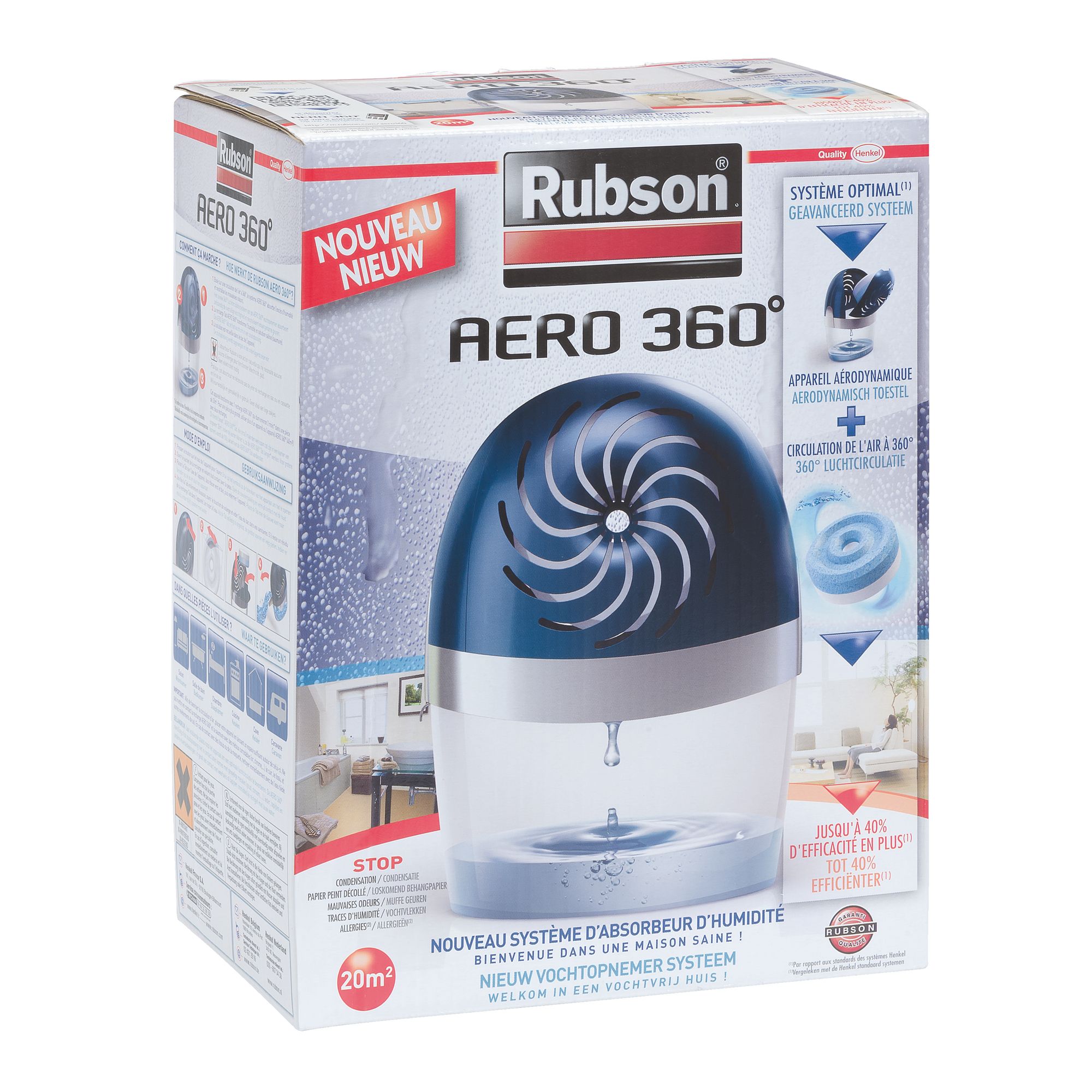 Absorbeur d'humidité Rubson Aero 360° 20 m² + 3 recharges dont 2