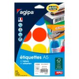 Pastille adhésive Ø 45 mm Agipa 101829 couleurs assorties - Boîte de 84