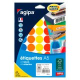 Pastille adhésive Ø 24 mm Agipa 101827 couleurs assorties - Pochette de 280
