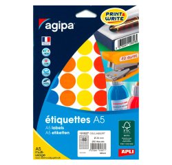 Pak 280 ronde etiketten Agipa diam. 24 mm 101827 assortiment