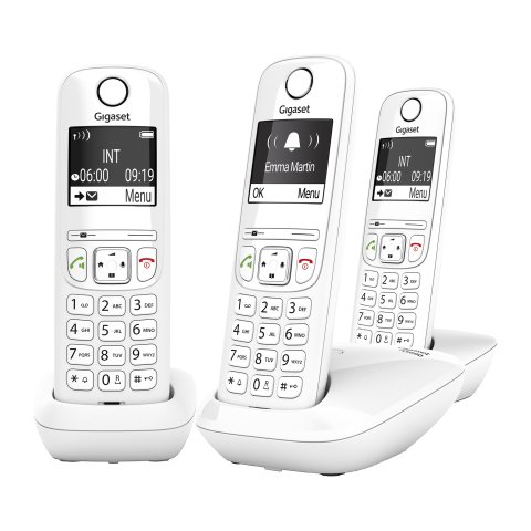 Pack trío de teléfonos inalámbricos Gigaset AS690A con bloqueo de llamadas color blanco