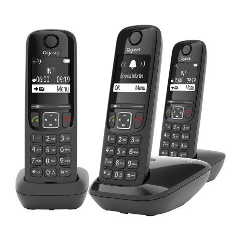 Pack trío de teléfonos inalámbricos Gigaset AS690A con bloqueo de llamadas color negro