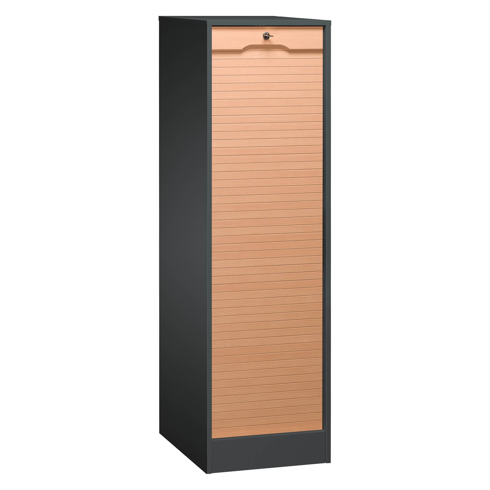 Wooden tambour filing cabinet, H 140 cm