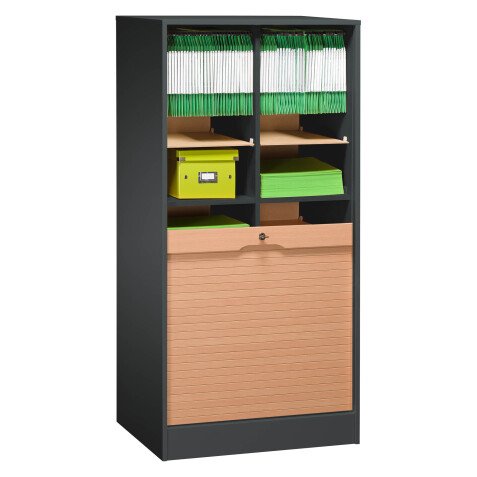 Double wooden tambour cabinet H 140 cm