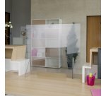 Ecran de protection hygiaphone plexiglass L 74 x H 66 cm à poser avec encoche passe document L 40 x H 5 cm