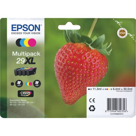 Epson 29XL Pack 4 cartouches noire + couleurs haute capacité pour imprimante jet d'encre