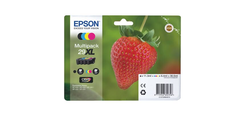 Epson 29XL Pack 4 cartouches noire + couleurs haute capacité pour imprimante jet d'encre