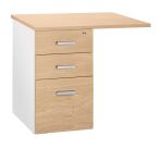 Caisson hauteur bureau 3 tiroirs avec extension Intuitiv' blanc - chêne