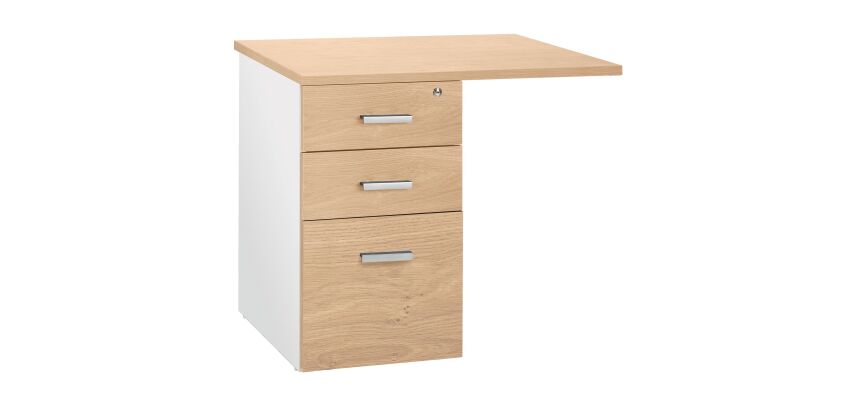 Caisson hauteur bureau 3 tiroirs avec extension Intuitiv' blanc - chêne