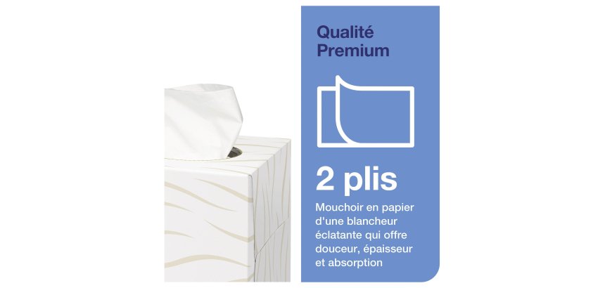 Mouchoirs Tork boîte Cube doux blanc, Premium, 2 plis, 100 feuilles