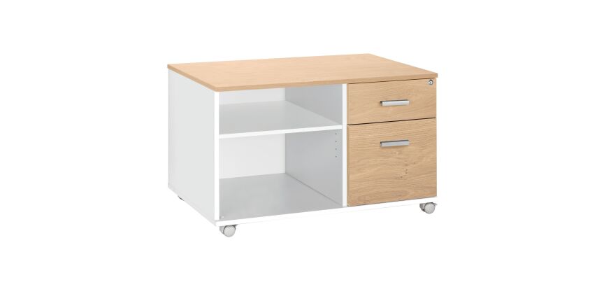 Console mobile Inéo 2 tiroirs blanc - chêne clair