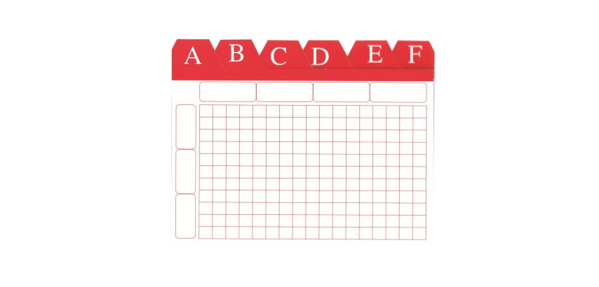 Índice alfabético de cartón Nº2 75 x 125 mm color blanco/rojo