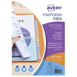 Trennblätter mit doppelen Hüllen perforiert und mehrfarbig A4 Avery - aus Polypropylen 18/100e - mit 8 Unterteilungen