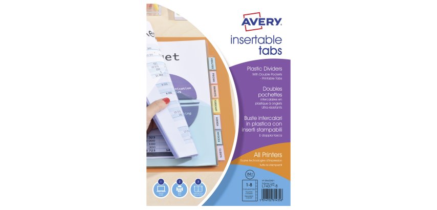 Dividers with double sleeves perforated multicoloured A4 Avery - polypropylene 18/100e - 8 divisio