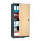 Armoire haute bois H 180 x L 90 portes coulissantes hêtre corps anthracite Harmonie