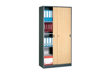 Armoire Harmonie H 180 x L 90 x P 44 cm corps anthracite portes coulissantes hêtre