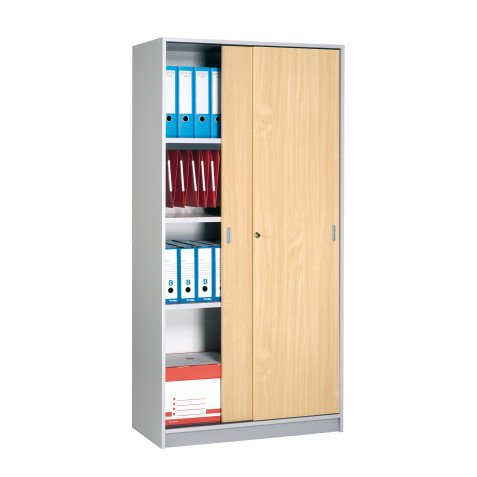 Armario de oficina madera Alt.180 cm color aluminio Puertas correderas haya o cerezo