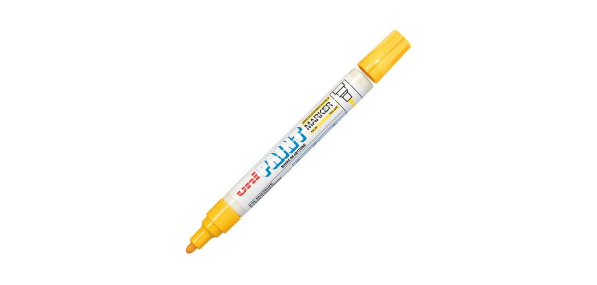 Permanent marker Uni-Ball Paint Marker with a 2.2 to 2.8 mm chisel tip.