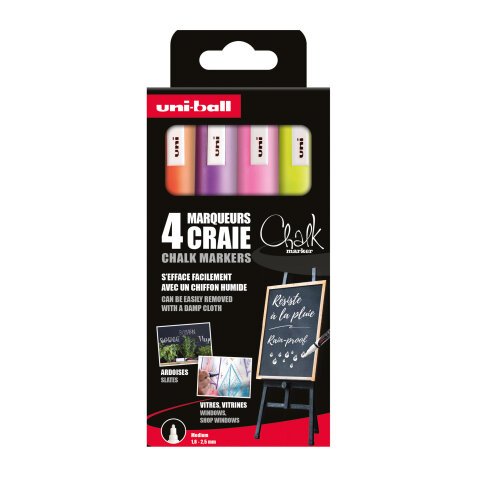 Chalk markers Uni-Ball Chalk conical tip medium 1.8 to 2.5 mm - Pack of 4 assorted fun colours