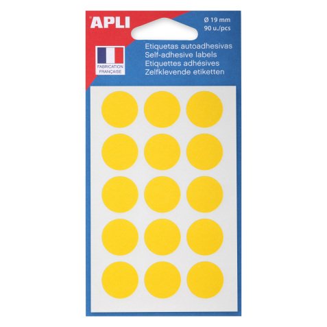 Pastilles adhésives Ø 19 mm couleurs - Pochette de 90 gommettes