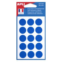 Pastilles adhésives Ø 19 mm couleurs - Pochette de 90 gommettes