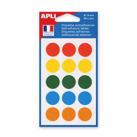 Pastille adhésive Ø 19 mm Agipa 100088 couleurs assorties - Boîte de 90