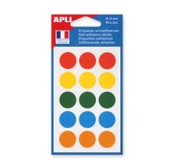 Pastille adhésive Ø 19 mm Agipa 100088 couleurs assorties - Boîte de 90
