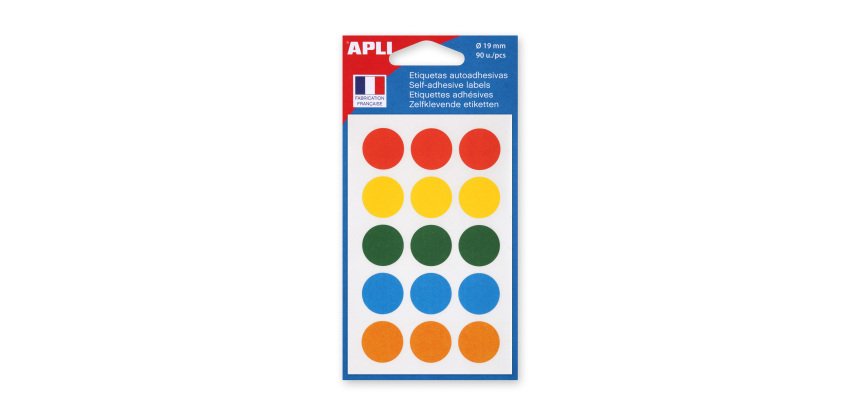 Pastille adhésive Ø 19 mm Agipa 100088 couleurs assorties - Boîte de 90