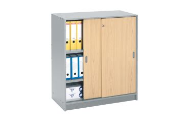 Harmonie Wardrobe H 100 x W 90 x D 44 cm with aluminum body and sliding beech doors