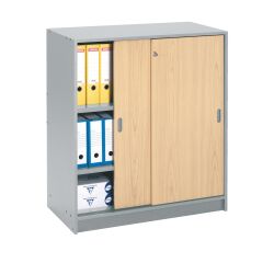 Armoire portes coulissantes 100x90 cm corps gris aluminium - portes hêtre