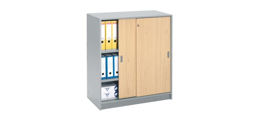 Armoire Harmonie H 100 x L 90 x P 44 cm corps aluminium portes coulissantes bois