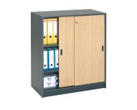 Armario de oficina madera Alt.100 cm Cuerpo antracita Puertas correderas haya