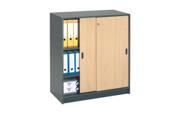 Armario de oficina madera Alt.100 cm Cuerpo antracita Puertas correderas haya