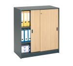 Armoire Harmonie H 100 x L 90 x P 44 cm corps anthracite portes coulissantes bois